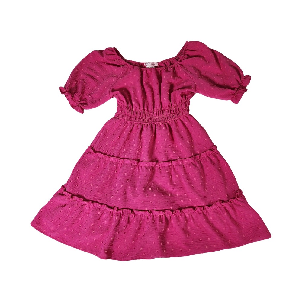 Love Squared Girls Magenta Pink Clip Dot Tiered Puff Sleeve Dress Size 10